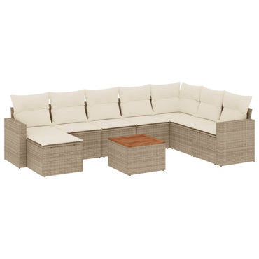 vidaXL Salon de jardin 9 pcs avec coussins Résine tressée Beige