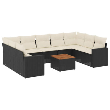 vidaXL Salon de jardin 10 pcs avec coussins Noir Résine tressée