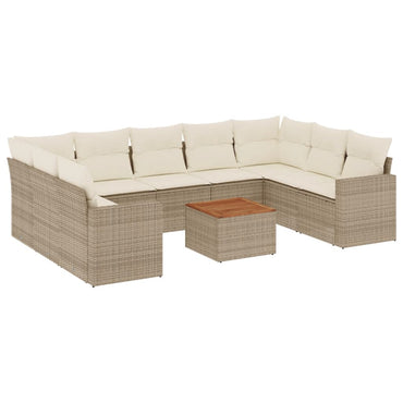 vidaXL Salon de jardin 10 pcs avec coussins beige résine tressée