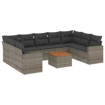 vidaXL Salon de jardin 10 pcs avec coussins résine tressée gris