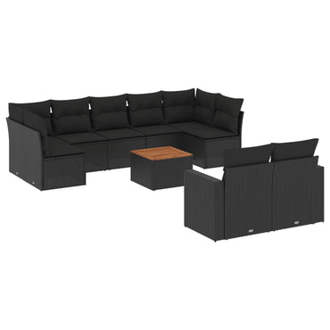 vidaXL Salon de jardin 10 pcs avec coussins Noir Résine tressée