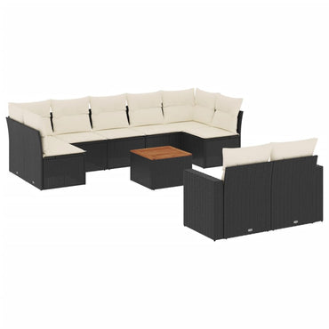 vidaXL Salon de jardin 10 pcs avec coussins Noir Résine tressée