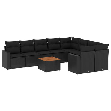vidaXL Salon de jardin 10 pcs avec coussins Noir Résine tressée
