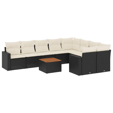 vidaXL Salon de jardin 10 pcs avec coussins Noir Résine tressée