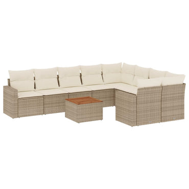 vidaXL Salon de jardin 10 pcs avec coussins beige résine tressée