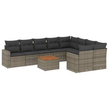 vidaXL Salon de jardin 10 pcs avec coussins résine tressée gris