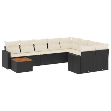 vidaXL Salon de jardin 10 pcs avec coussins Noir Résine tressée