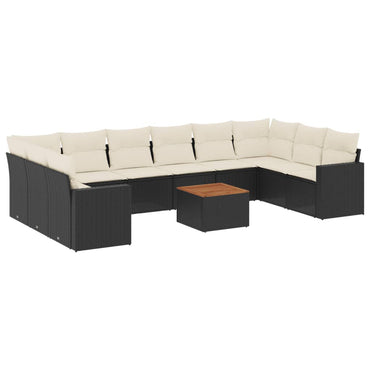 vidaXL Salon de jardin 11 pcs avec coussins Noir Résine tressée