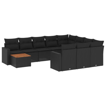 vidaXL Salon de jardin 11 pcs avec coussins Noir Résine tressée