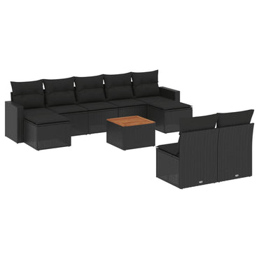 vidaXL Salon de jardin 10 pcs avec coussins Noir Résine tressée