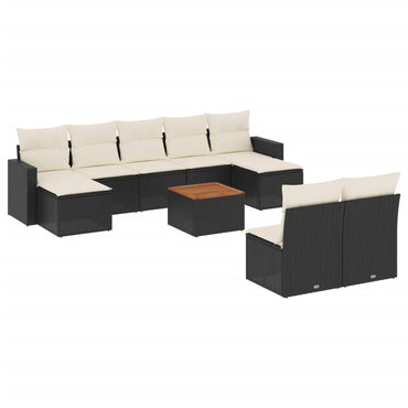 vidaXL Salon de jardin 10 pcs avec coussins Noir Résine tressée