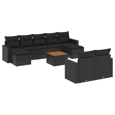 vidaXL Salon de jardin 10 pcs avec coussins Noir Résine tressée