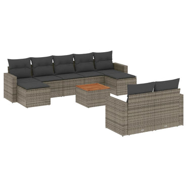 vidaXL Salon de jardin 10 pcs avec coussins résine tressée gris