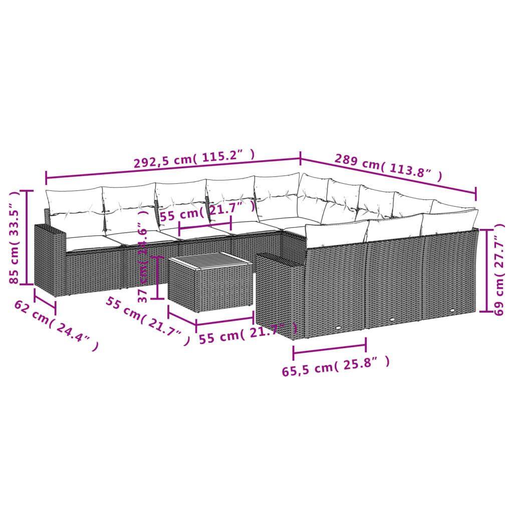 vidaXL Ensemble de canapés de jardin 12 pcs avec coussins Noir Résine tressée