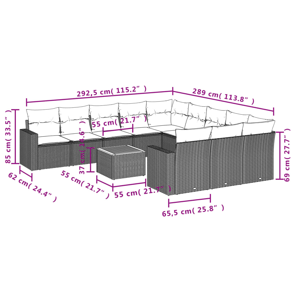 vidaXL Ensemble de canapés de jardin 12 pcs avec coussins Noir Résine tressée