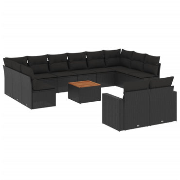 vidaXL Ensemble de canapés de jardin 13 pièces avec coussins résine tressée noire