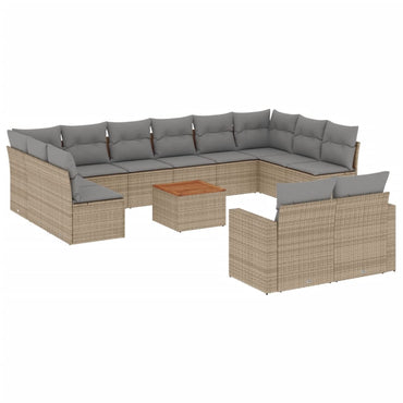 vidaXL Salon de jardin 13 pcs avec coussins Résine tressée Beige