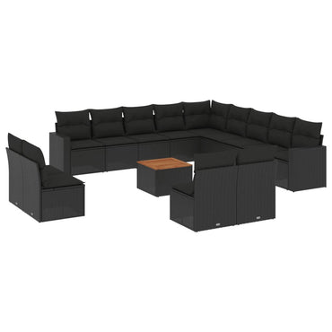 vidaXL Salon de jardin 14 pcs avec coussins Noir Résine tressée