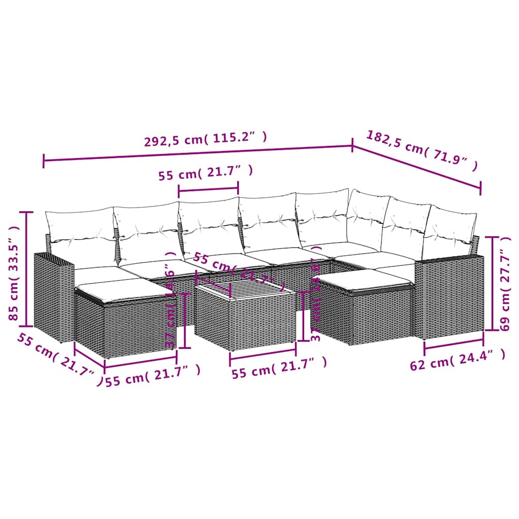 vidaXL Salon de jardin 10 pcs avec coussins Noir Résine tressée