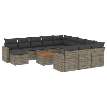 vidaXL Salon de jardin 13 pcs avec coussins Résine tressée Gris