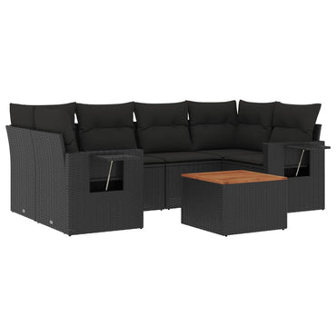 vidaXL Salon de jardin 7 pcs avec coussins Noir Résine tressée