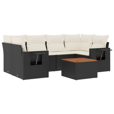 vidaXL Salon de jardin 7 pcs avec coussins Noir Résine tressée