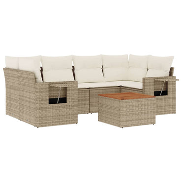 vidaXL Salon de jardin 7 pièces avec coussins en résine tressée beige