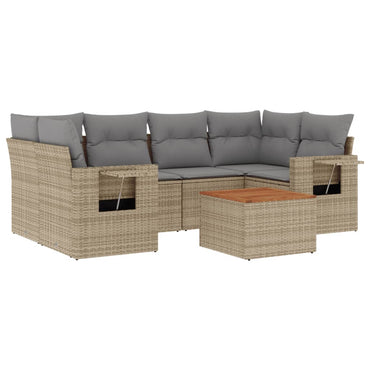 vidaXL Salon de jardin 7 pièces avec coussins en résine tressée beige