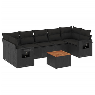 vidaXL Ensemble de canapés de jardin 8 pièces avec coussins résine tressée noir