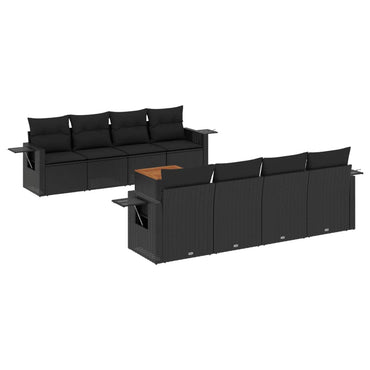vidaXL Salon de jardin 9 pcs avec coussins Noir Résine tressée