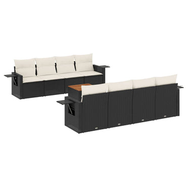 vidaXL Salon de jardin 9 pcs avec coussins Noir Résine tressée