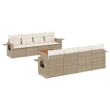 vidaXL Salon de jardin 9 pcs avec coussins Résine tressée Beige