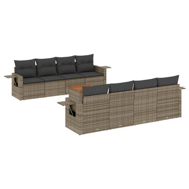 vidaXL Salon de jardin 9 pcs avec coussins Résine tressée Gris
