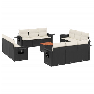 vidaXL Ensemble de canapés de jardin 13 pièces avec coussins résine tressée noire