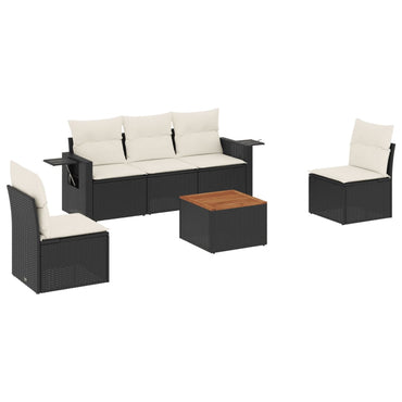 vidaXL Salon de jardin 6 pcs avec coussins Noir Résine tressée