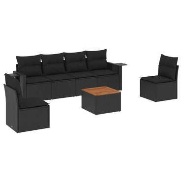 vidaXL Salon de jardin 7 pcs avec coussins Noir Résine tressée