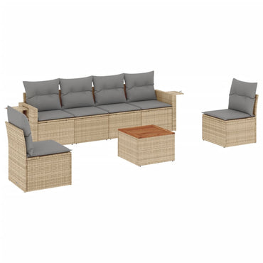 vidaXL Salon de jardin 7 pièces avec coussins en résine tressée beige