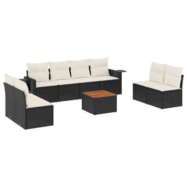 vidaXL Salon de jardin 9 pcs avec coussins Noir Résine tressée