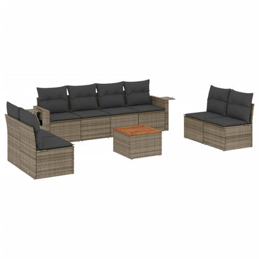 vidaXL Salon de jardin 9 pcs avec coussins Résine tressée Gris
