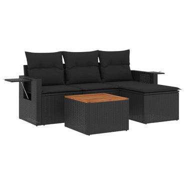 vidaXL Ensemble de canapés de jardin 5 pcs avec coussins, résine tressée noire