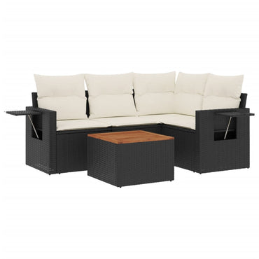 vidaXL Ensemble de canapés de jardin 5 pcs avec coussins, résine tressée noire
