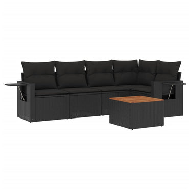 vidaXL Salon de jardin 6 pcs avec coussins Noir Résine tressée