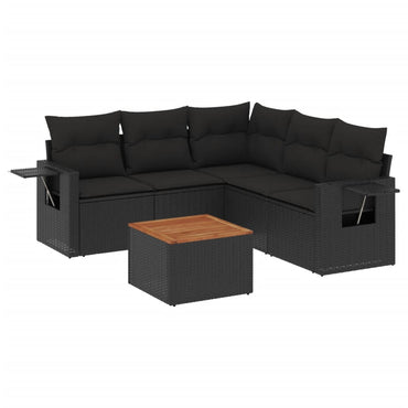 vidaXL Salon de jardin 6 pcs avec coussins Noir Résine tressée