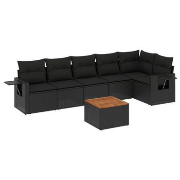 vidaXL Salon de jardin 7 pcs avec coussins Noir Résine tressée