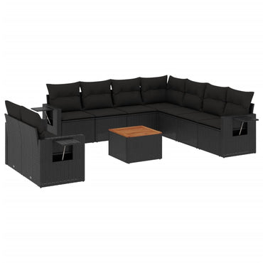 vidaXL Salon de jardin 10 pcs avec coussins Noir Résine tressée