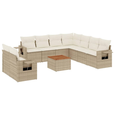 vidaXL Salon de jardin 10 pcs avec coussins beige résine tressée