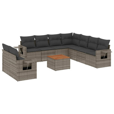 vidaXL Salon de jardin 10 pcs avec coussins résine tressée gris