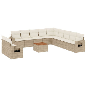 vidaXL Salon de jardin 12 pcs avec coussins résine tressée beige