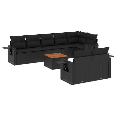 vidaXL Salon de jardin 9 pcs avec coussins Noir Résine tressée