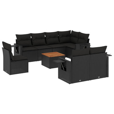 vidaXL Salon de jardin 9 pcs avec coussins Noir Résine tressée